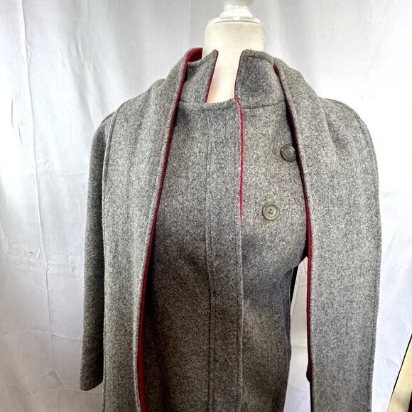 Vintage NYG New York Girl Woman size 6 Small long wool coat with scarf gray red - Picture 2 of 15